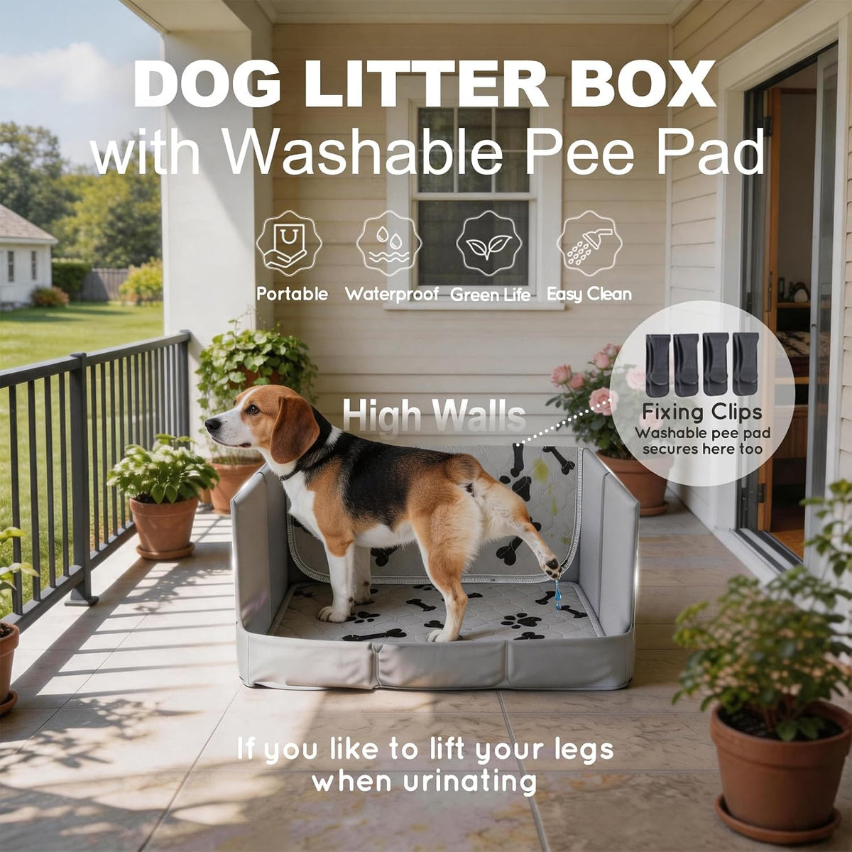 hq4us 4legs dog litter box pee pad holder shown in use