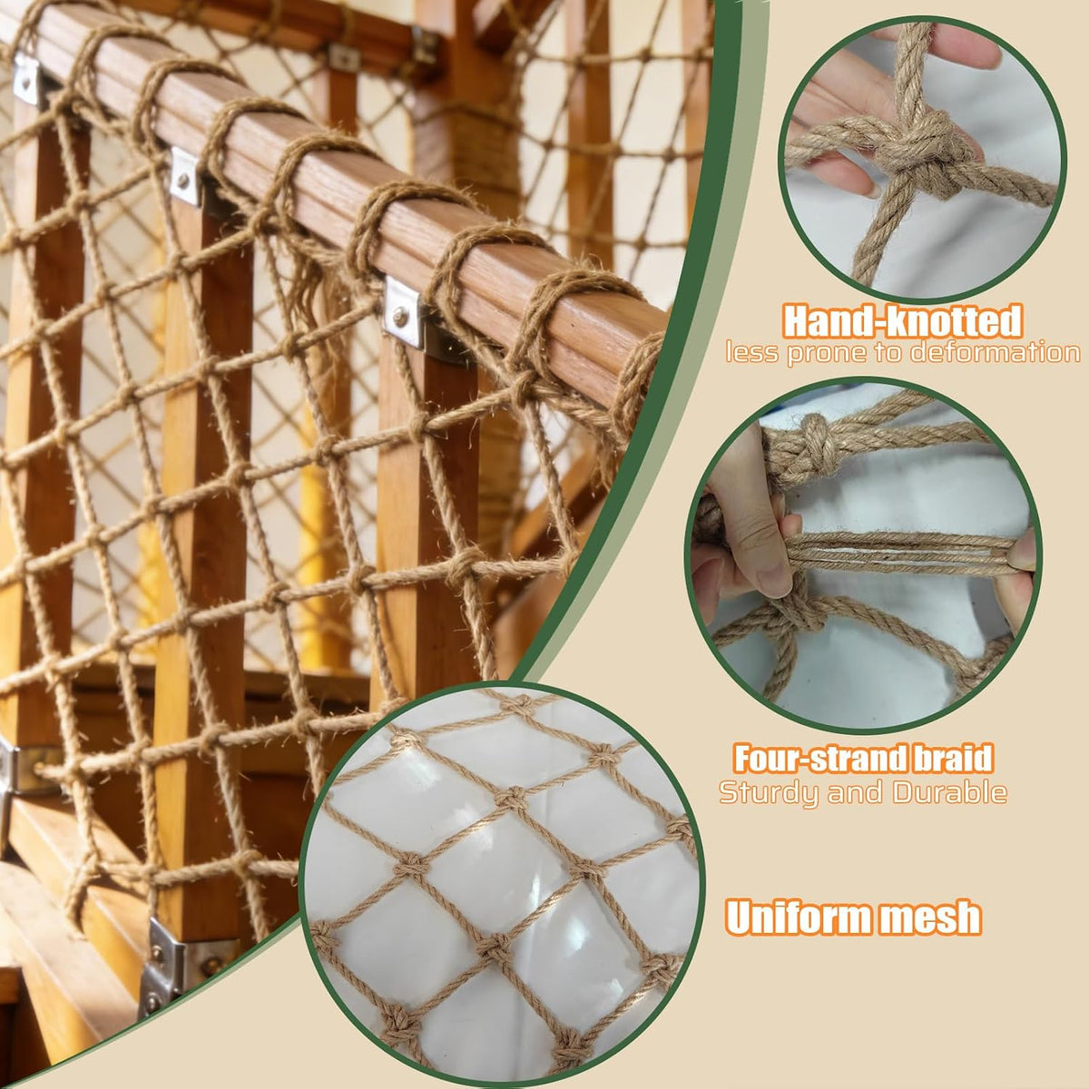 jute hemp rope net balcony safety net for, close-up detail