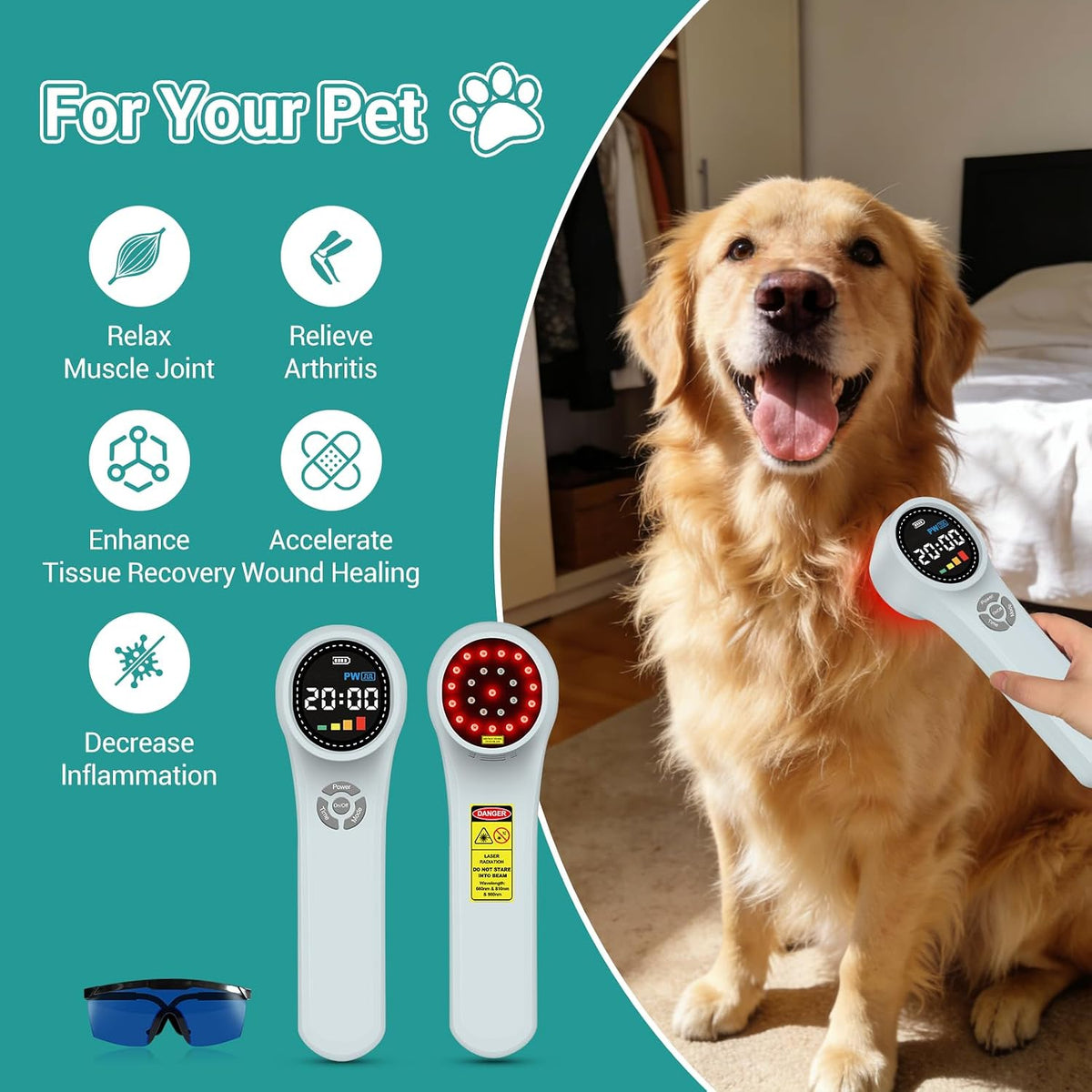 cold laser therapy device for dogs, infrared red, close-up detail