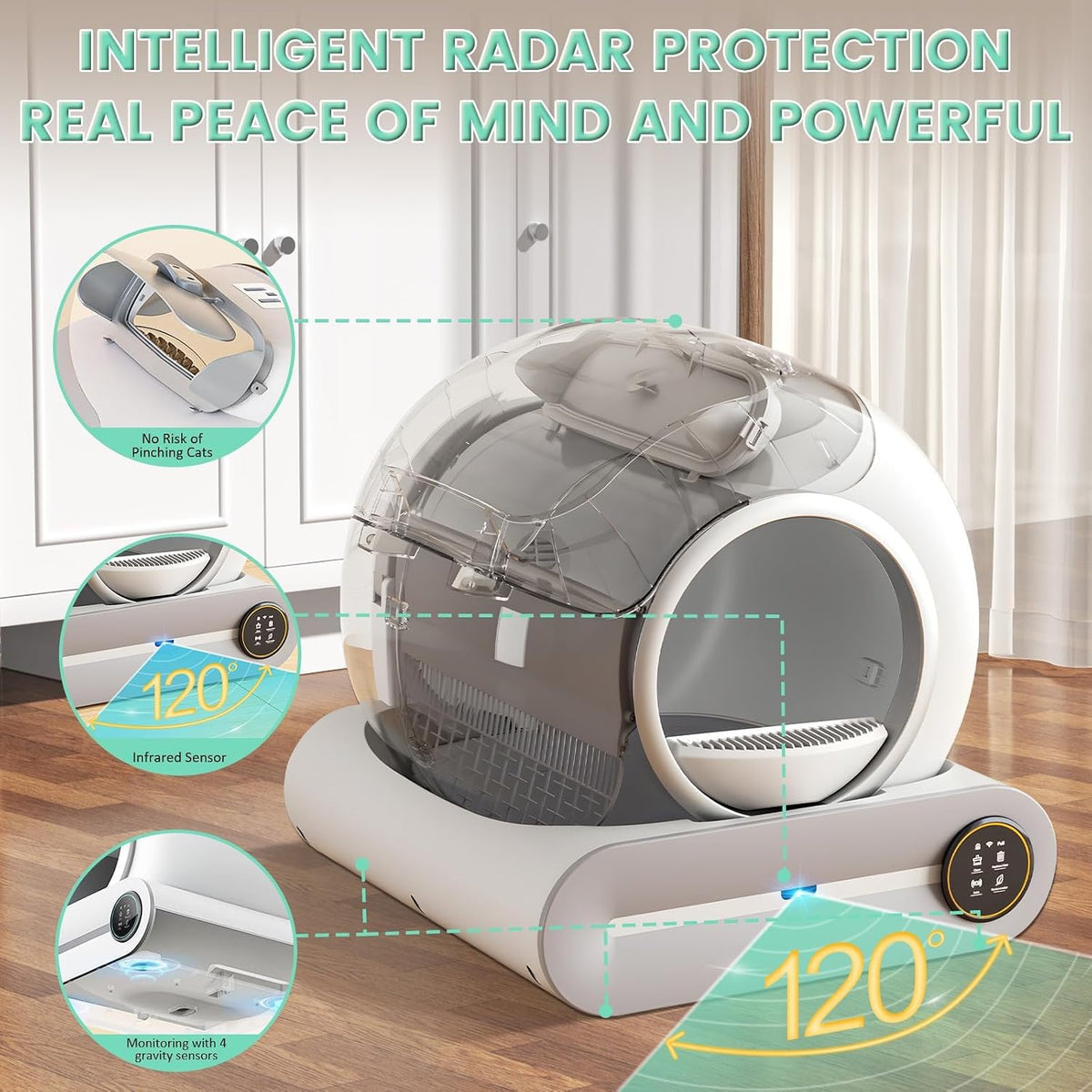 self cleaning litter box, automatic cat robot for, side view