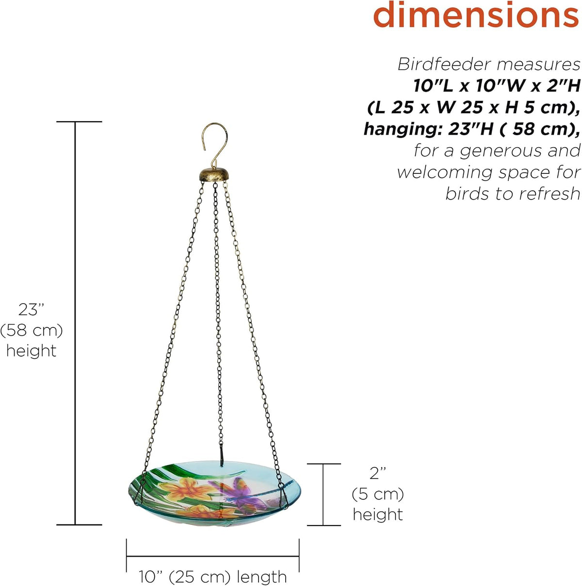 alpine corporation kbd158 outdoor hanging glass bird feeder, close-up detail