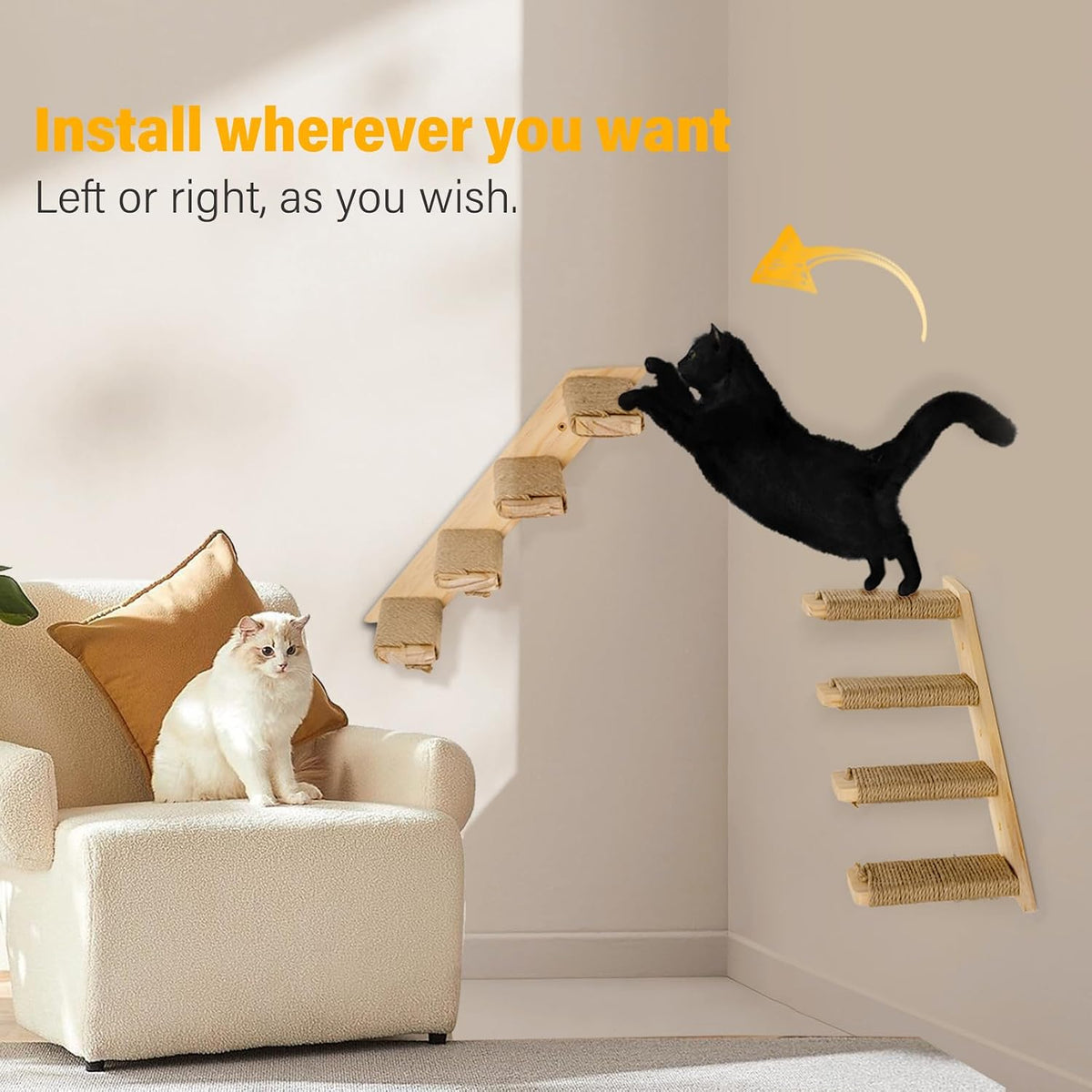 4 steps cat wall shelves and stairs with showing dimensions