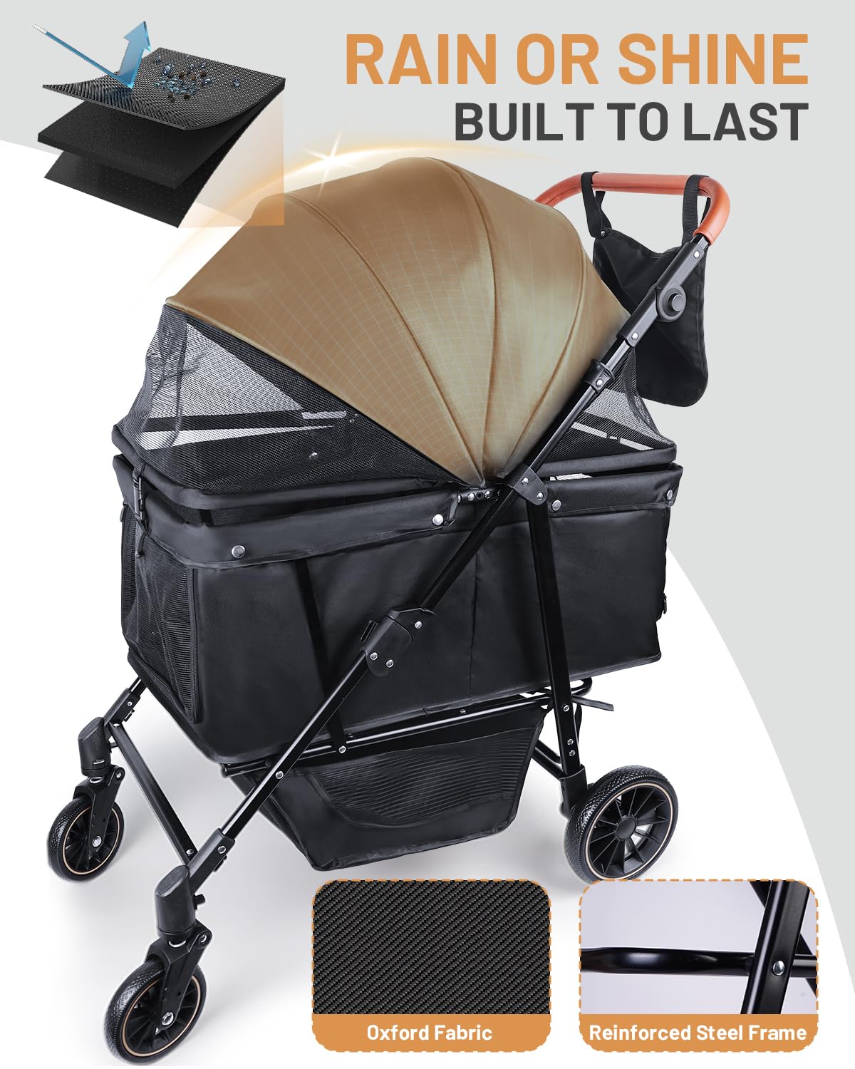 dog stroller for medium & large dogs up showing dimensions