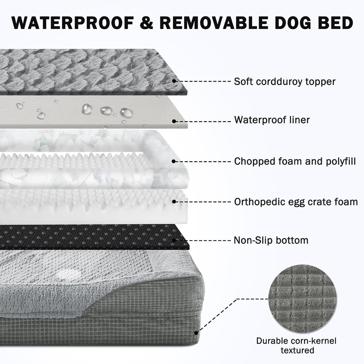 invenho orthopedic dog beds large sized, xl washable showing dimensions
