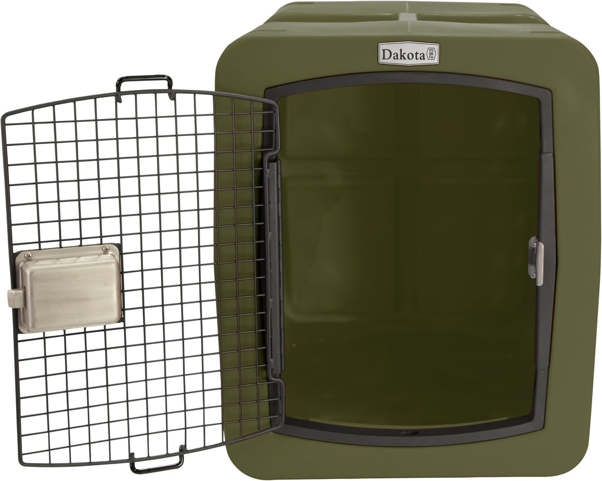 dakota283 g3 portable high-security framed dog kennel, olive showing dimensions
