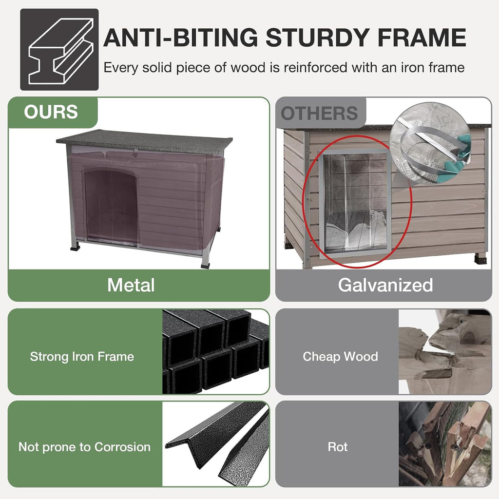 heated dog house for outside with heating pad, side view