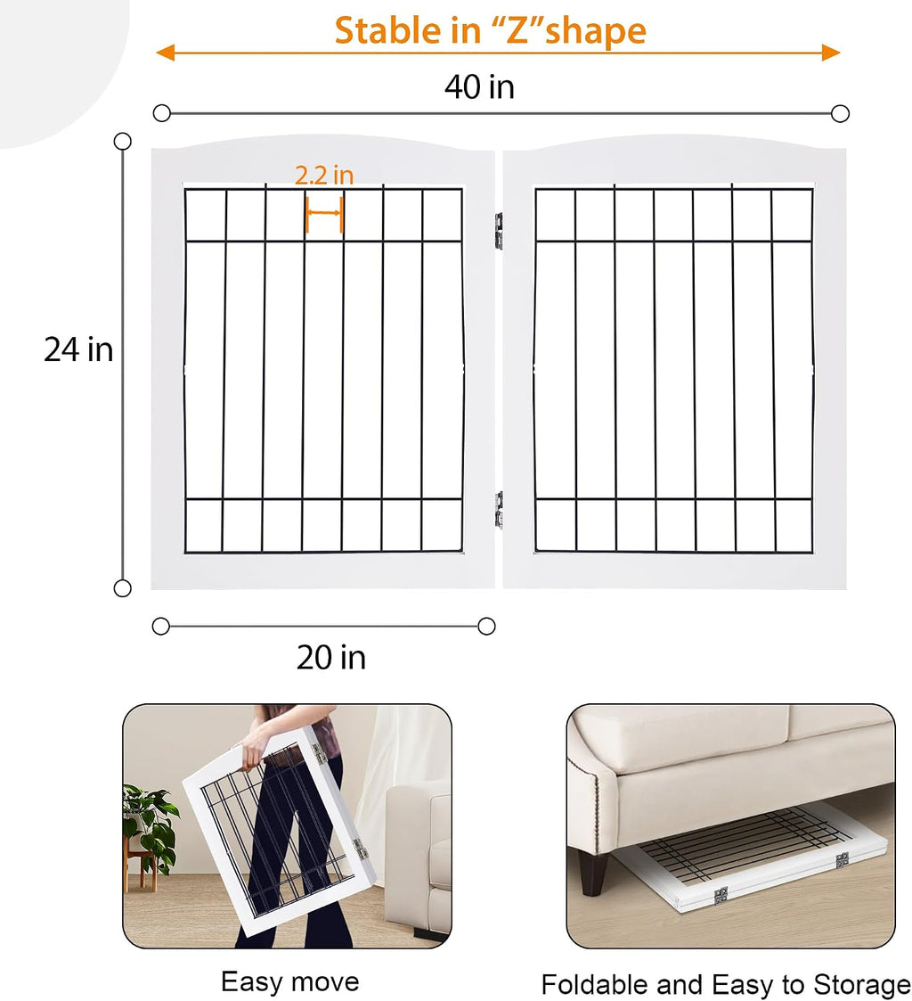 lzrs 2-panel freestanding foldable wood dog gate – showing dimensions