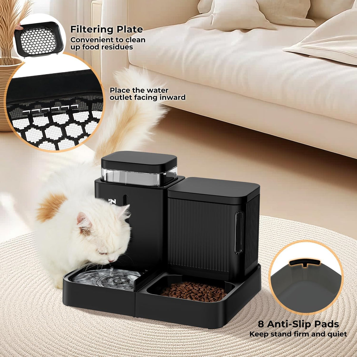 zomisia gravity cat feeder and water dispenser, 0.8 showing dimensions
