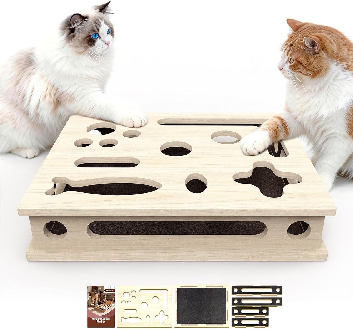 cat scratch puzzle enrichment box, large solid wood, main product view