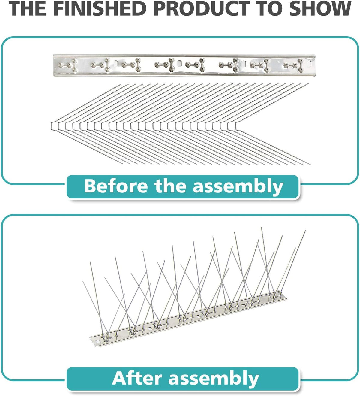 kky bird spikes stainless steel base, metal bird, side view