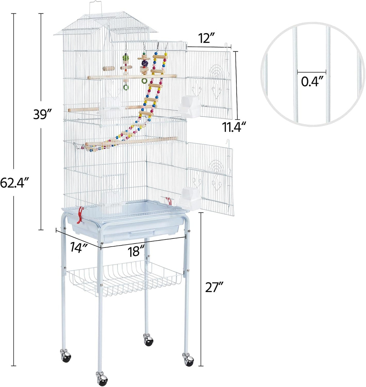yaheetech 62.5-inch roof top flight bird cage for, close-up detail