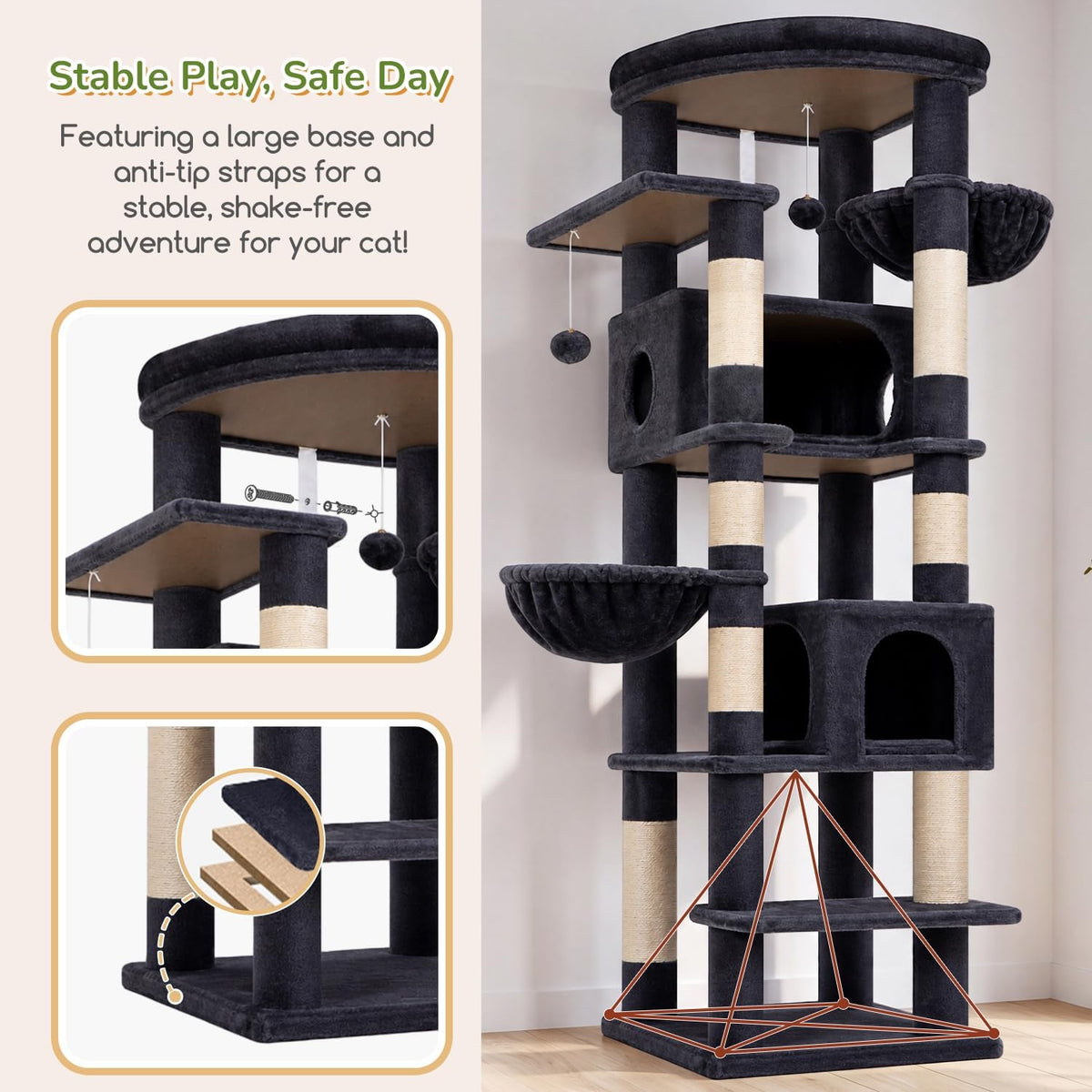 globlazer 74in heavy duty cat tree tower for, package contents