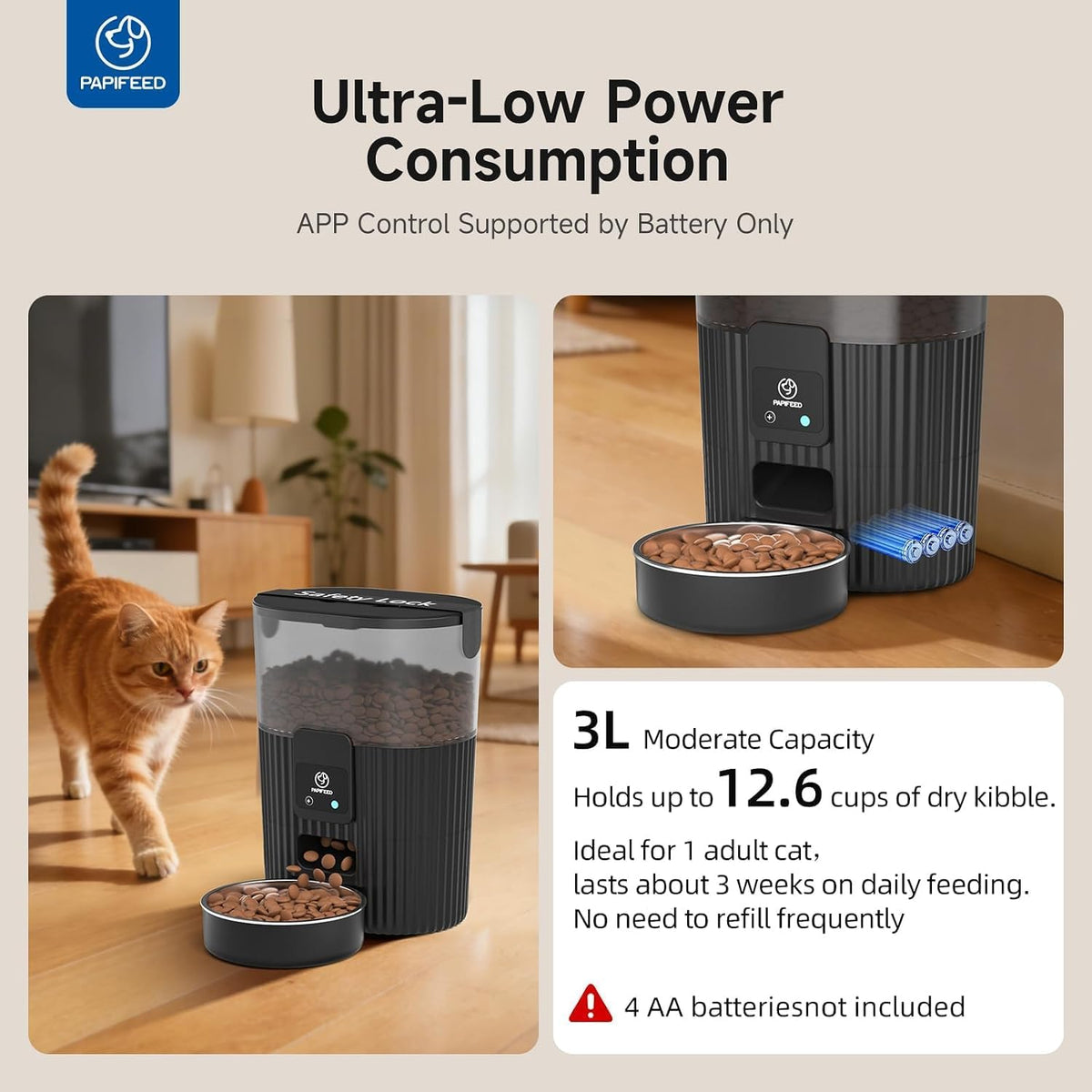 papifeed automatic cat feeder and water fountain stainless, close-up detail