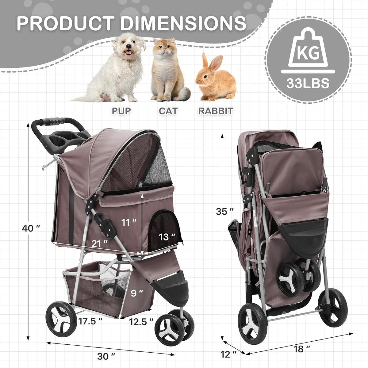 pet stroller for small/medium cats and dogs, coffee on a desk or shelf