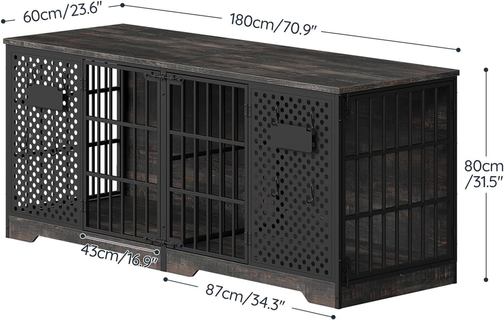 hoobro 71" dog crate furniture for 2 large shown in use