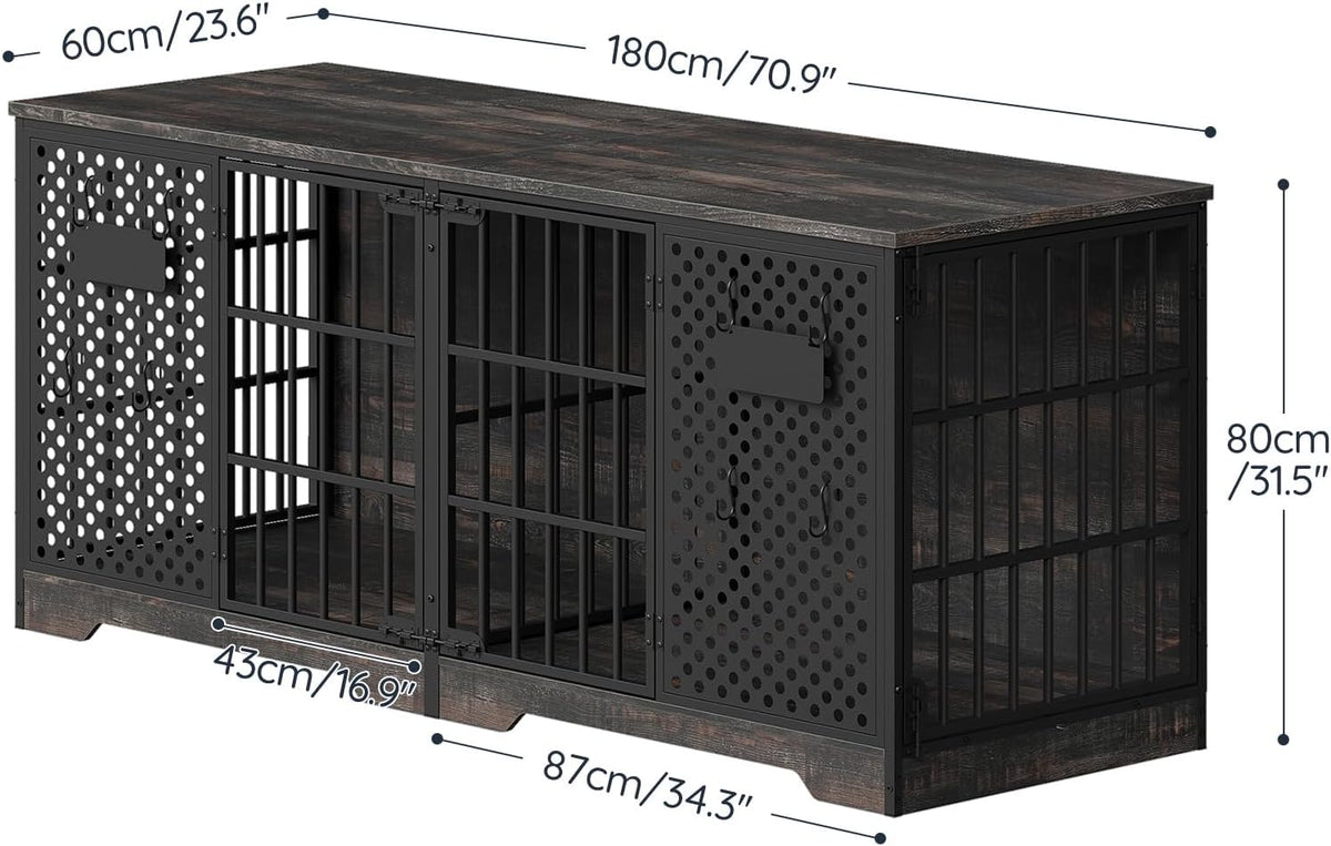 hoobro 71" dog crate furniture for 2 large shown in use