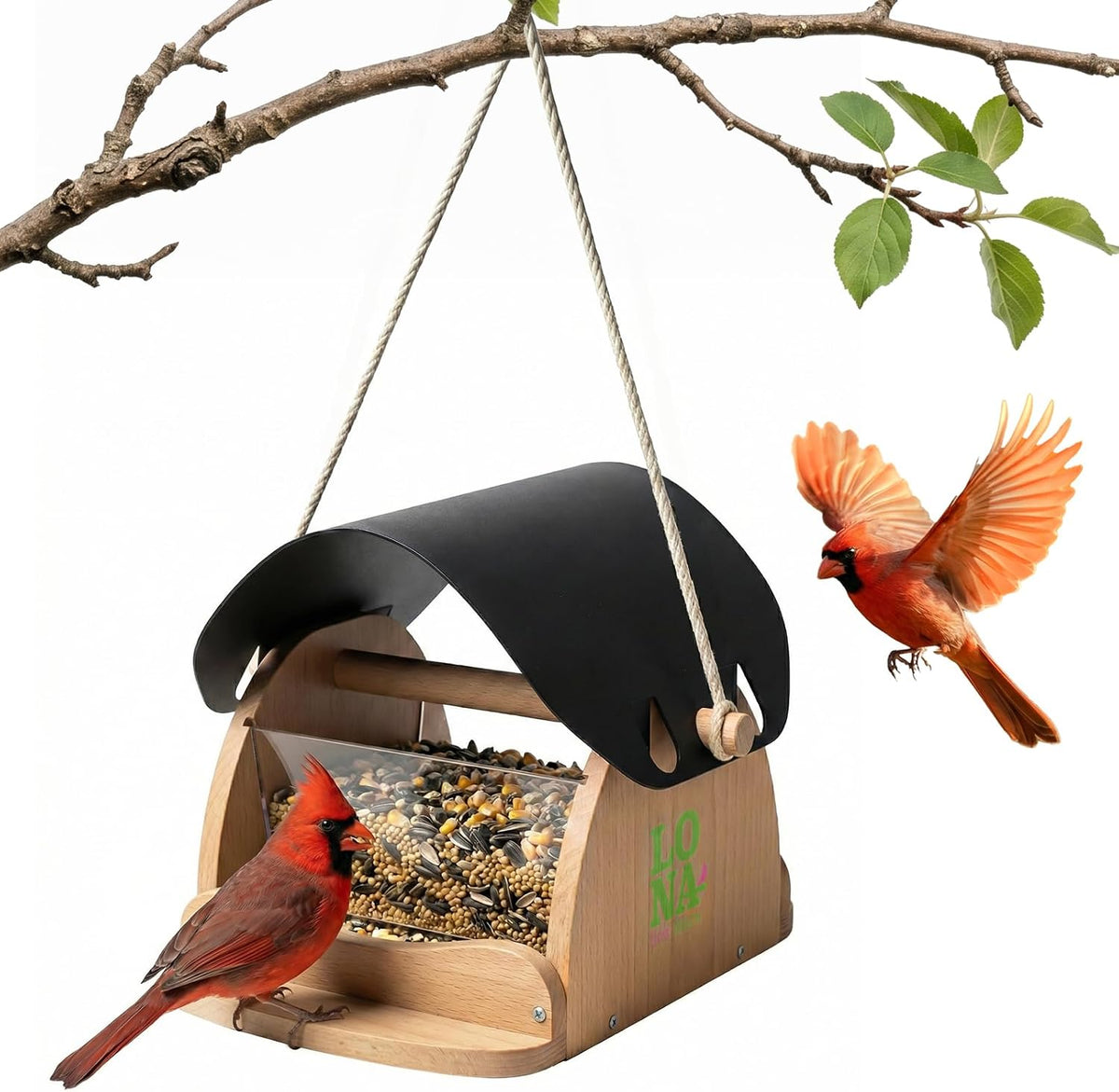 lona wooden bird feeder for outdoors hanging, large, main product view