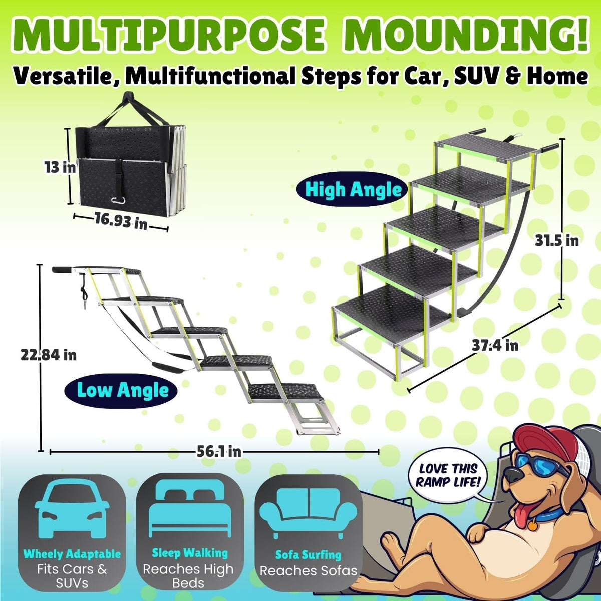 dog steps for car, non-slip aluminum stairs, 175lb, close-up detail