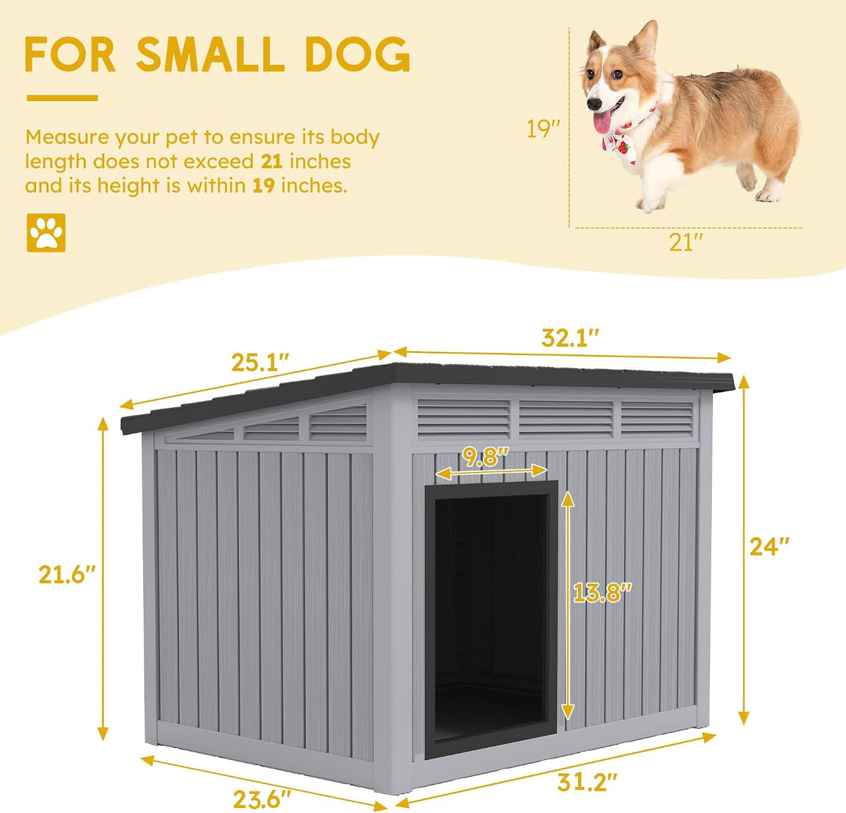 fancyango medium dog house for indoor & outdoor, side view