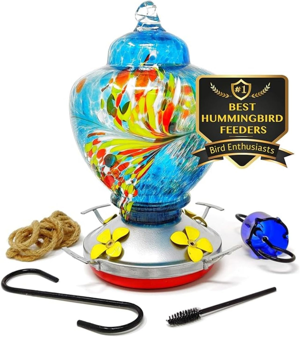 nature gear glass hummingbird feeder for outdoors, hanging, main product view
