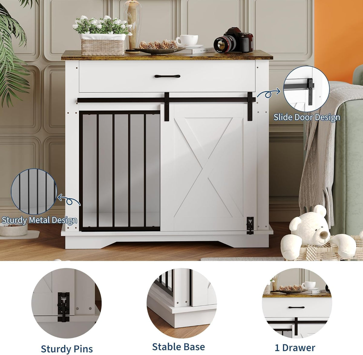 38" dog crate furniture, wooden dog furniture with showing dimensions