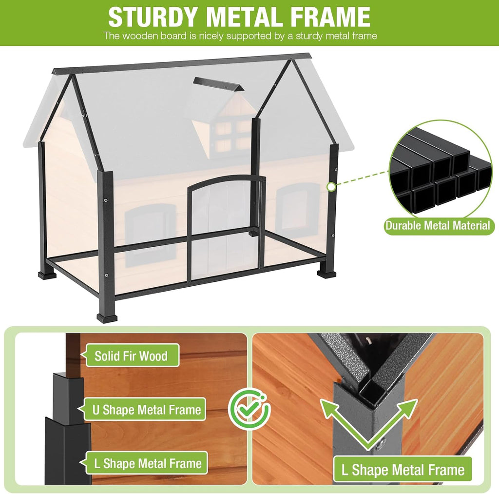 gutinneen extra large heated dog house for outside showing dimensions
