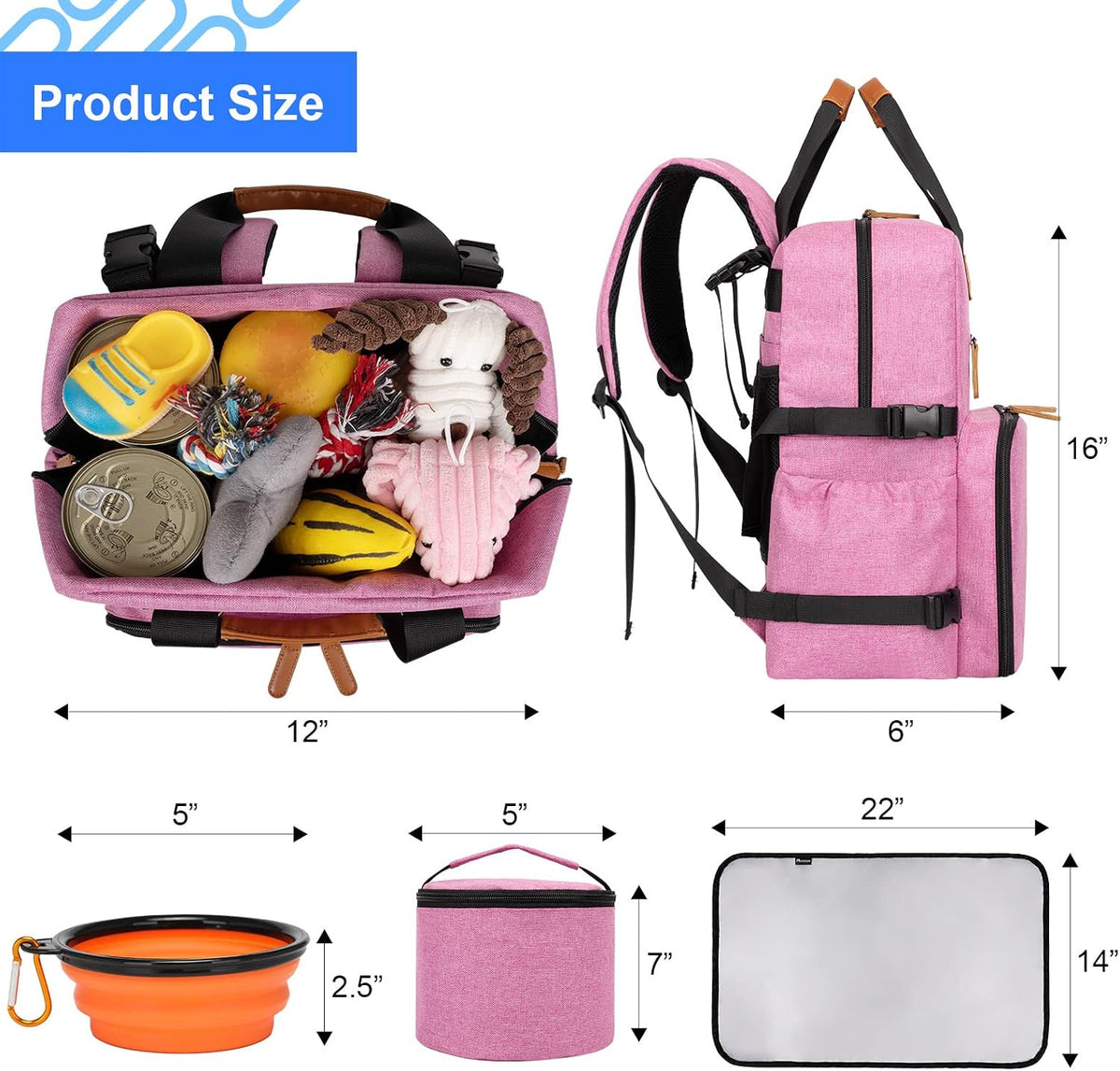 modoker dog travel backpack set with 2 food, side view