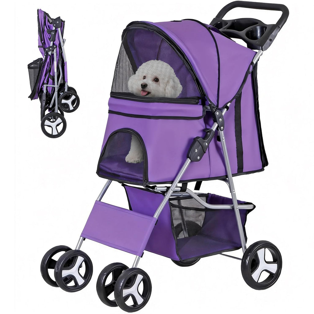 zeny foldable pet stroller, cat/dog stroller with 4, main product view