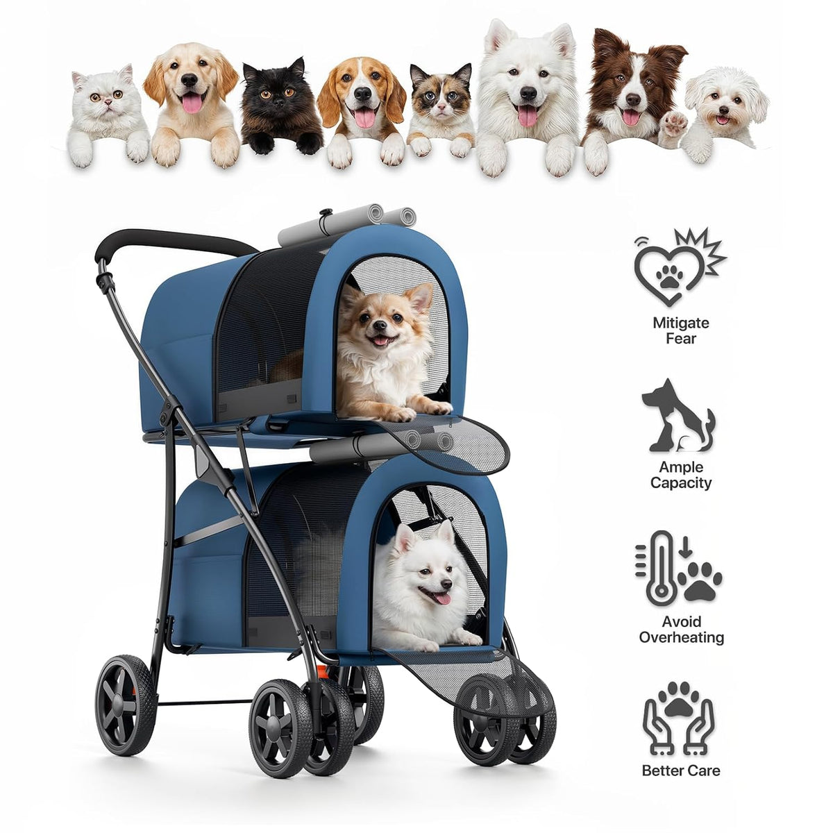monibloom double dog stroller for small and medium, package contents