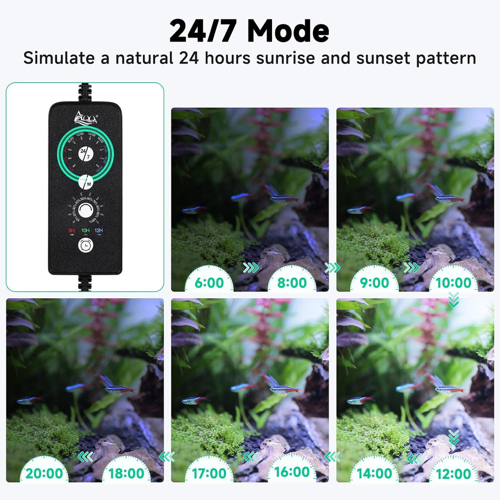 aqqa led aquarium light, 24/7 & diy mode, side view