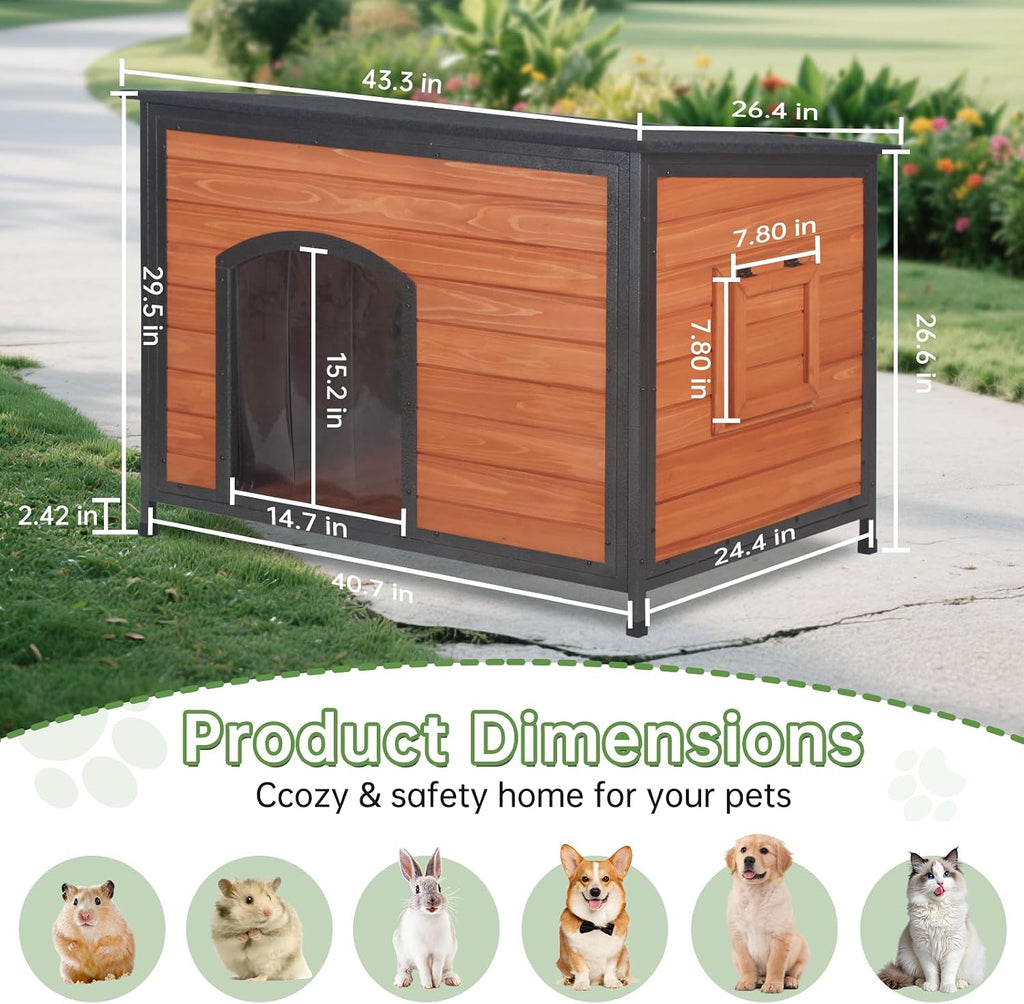 insulated outdoor wooden dog house, weatherproof chew resistant, package contents