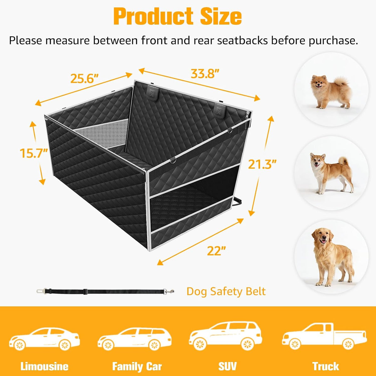 peticon xl large dog car seat, back seat, side view