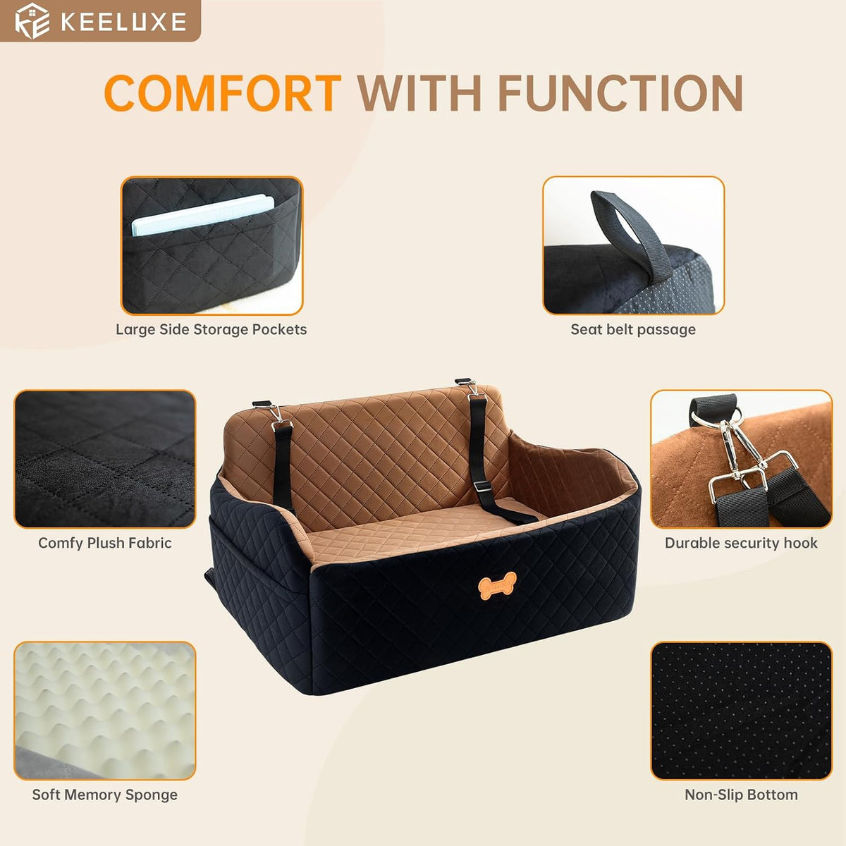 car seat for large size dog, booster seat showing dimensions