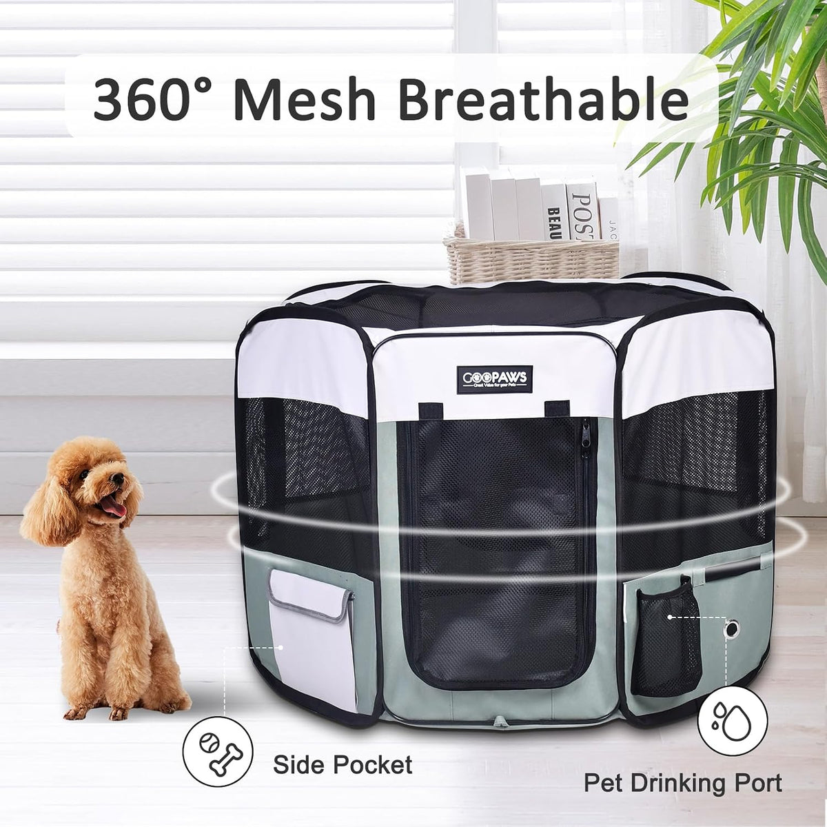 jespet soft dog playpen, portable pet exercise pen, side view
