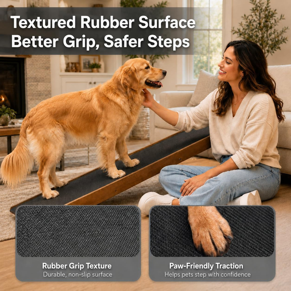 dog ramp for high bed, adjustable folding pet shown in use