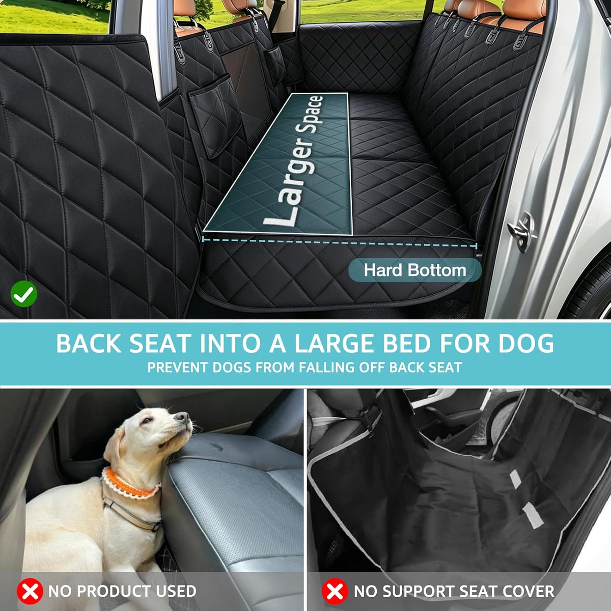 waterproof hard bottom car seat cover for dogs shown in use