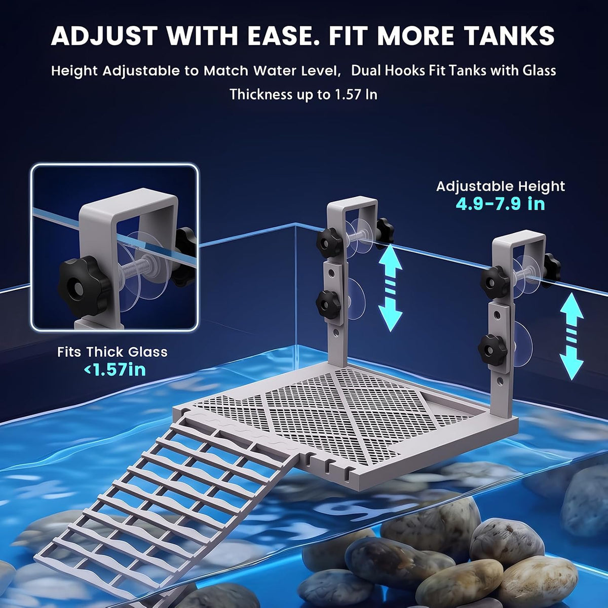 upgraded adjustable hanging turtle basking platform, abs material, close-up detail