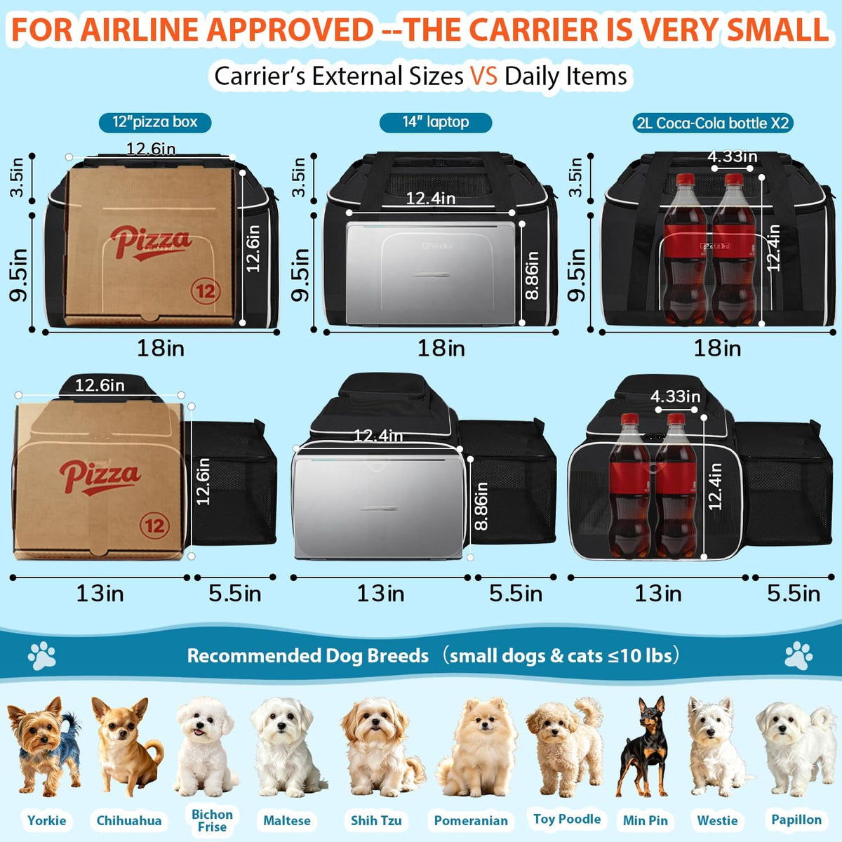 petskd top and side expandable small pet carrier, side view