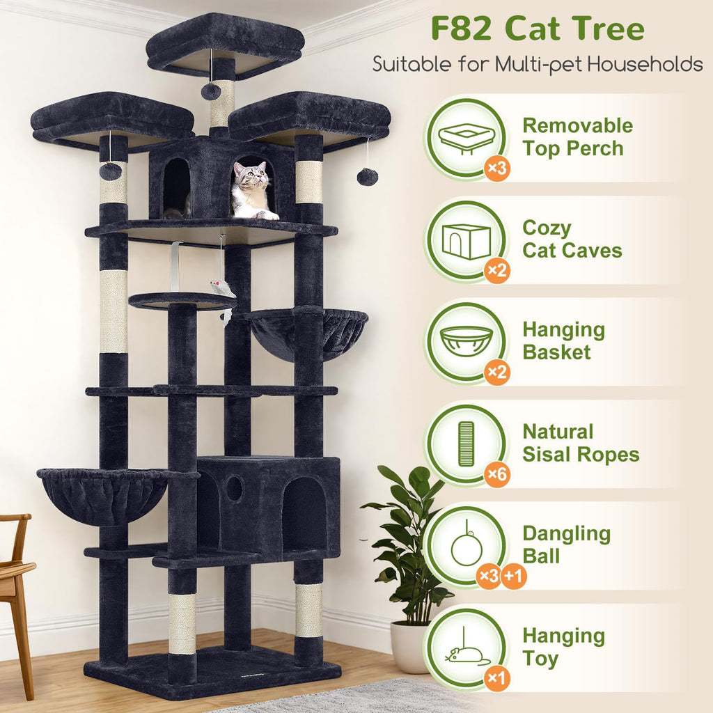globlazer cat tree tower for multiple adult cats shown in use