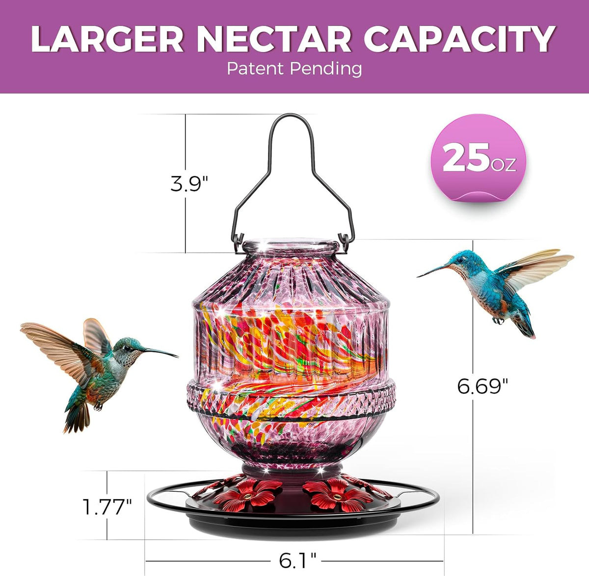 hand blown glass hummingbird feeders for outdoors, 25, side view