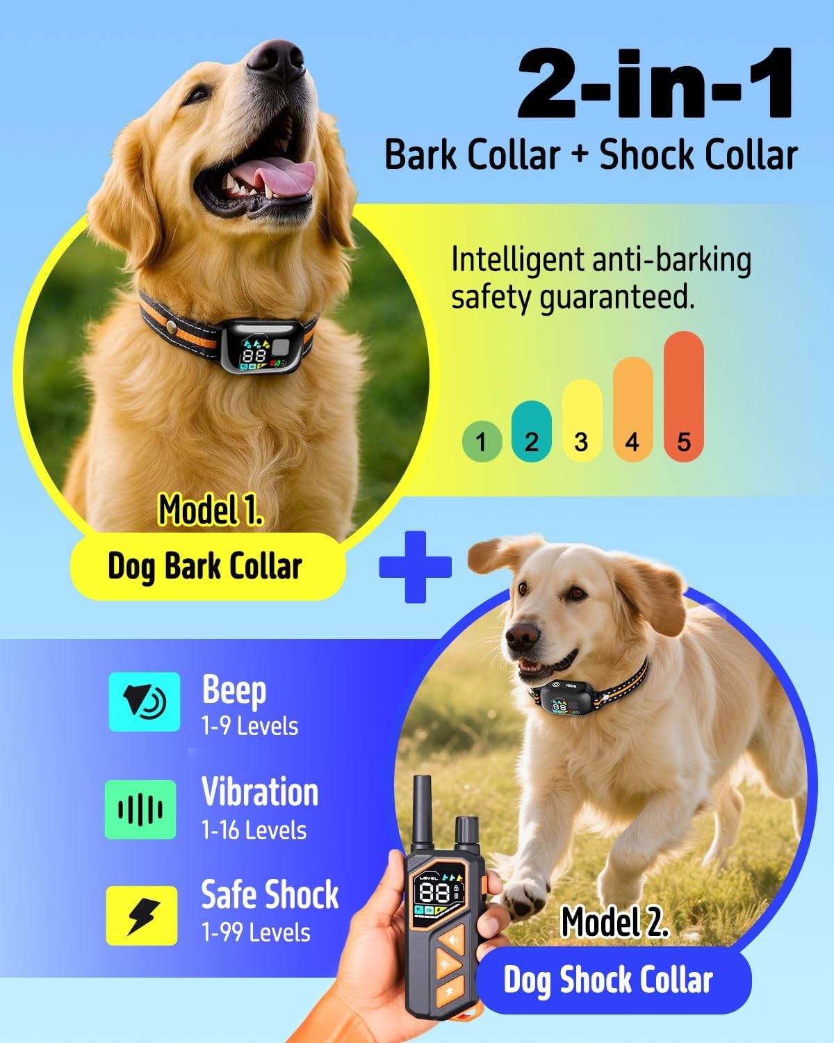 2-in-1 dog shock collar with remote & bark shown in use
