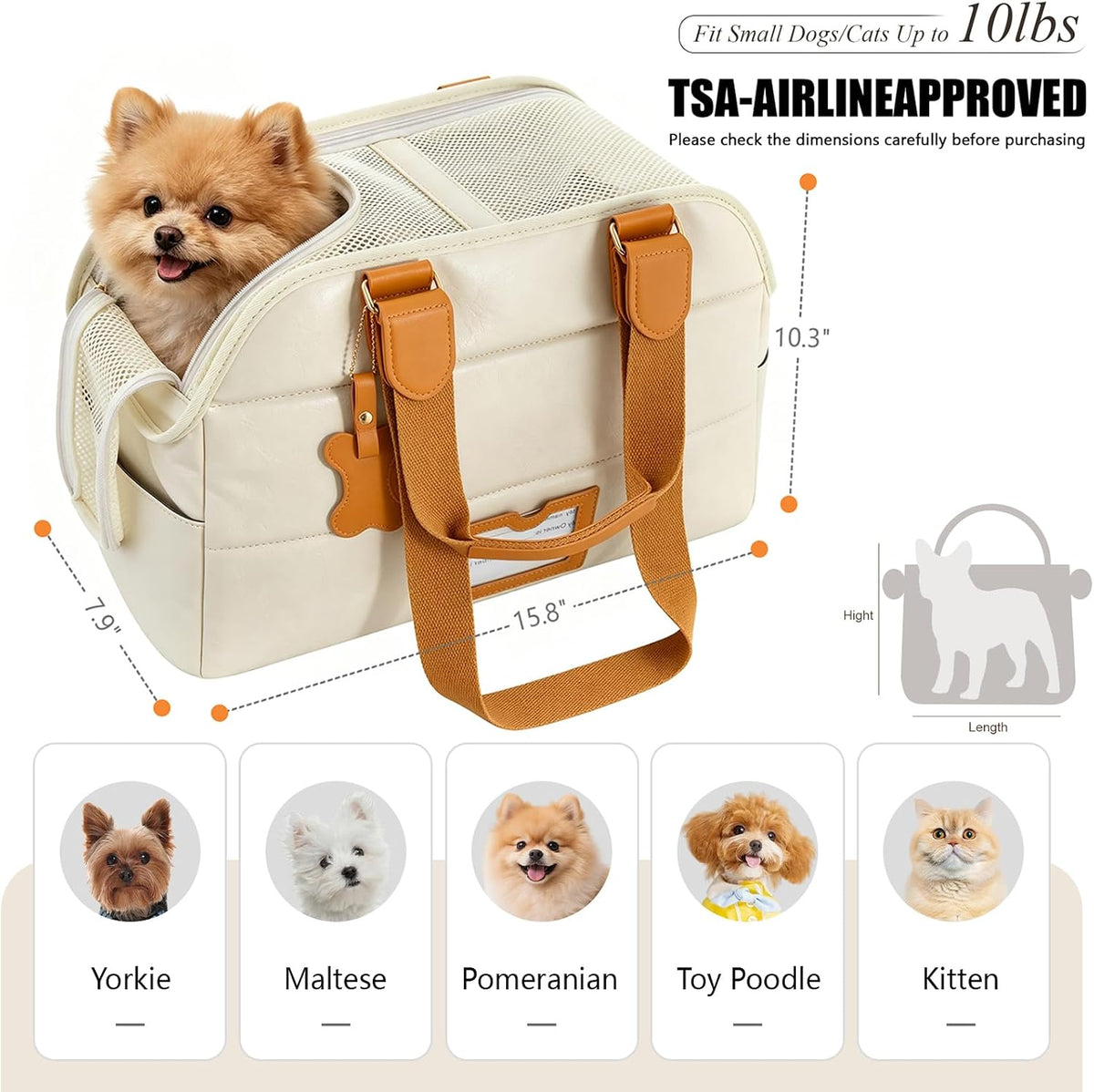 dog carrier purse for small dogs cat, vegan shown in use