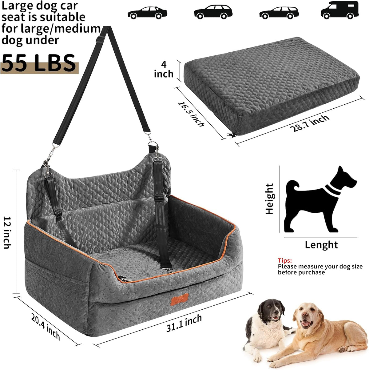 dog car seat for medium & large dogs shown in use