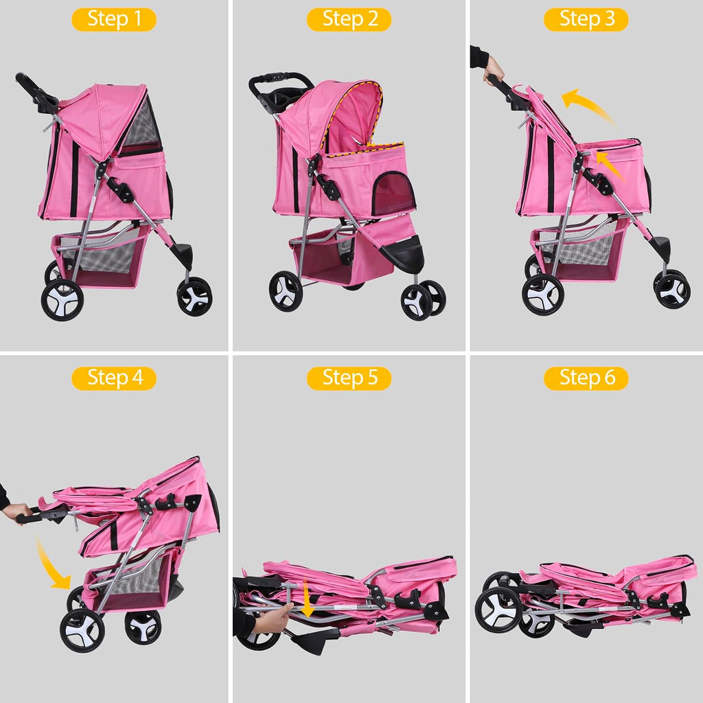 lemy foldable pet stroller,3 wheels cat/dog stroller with, package contents