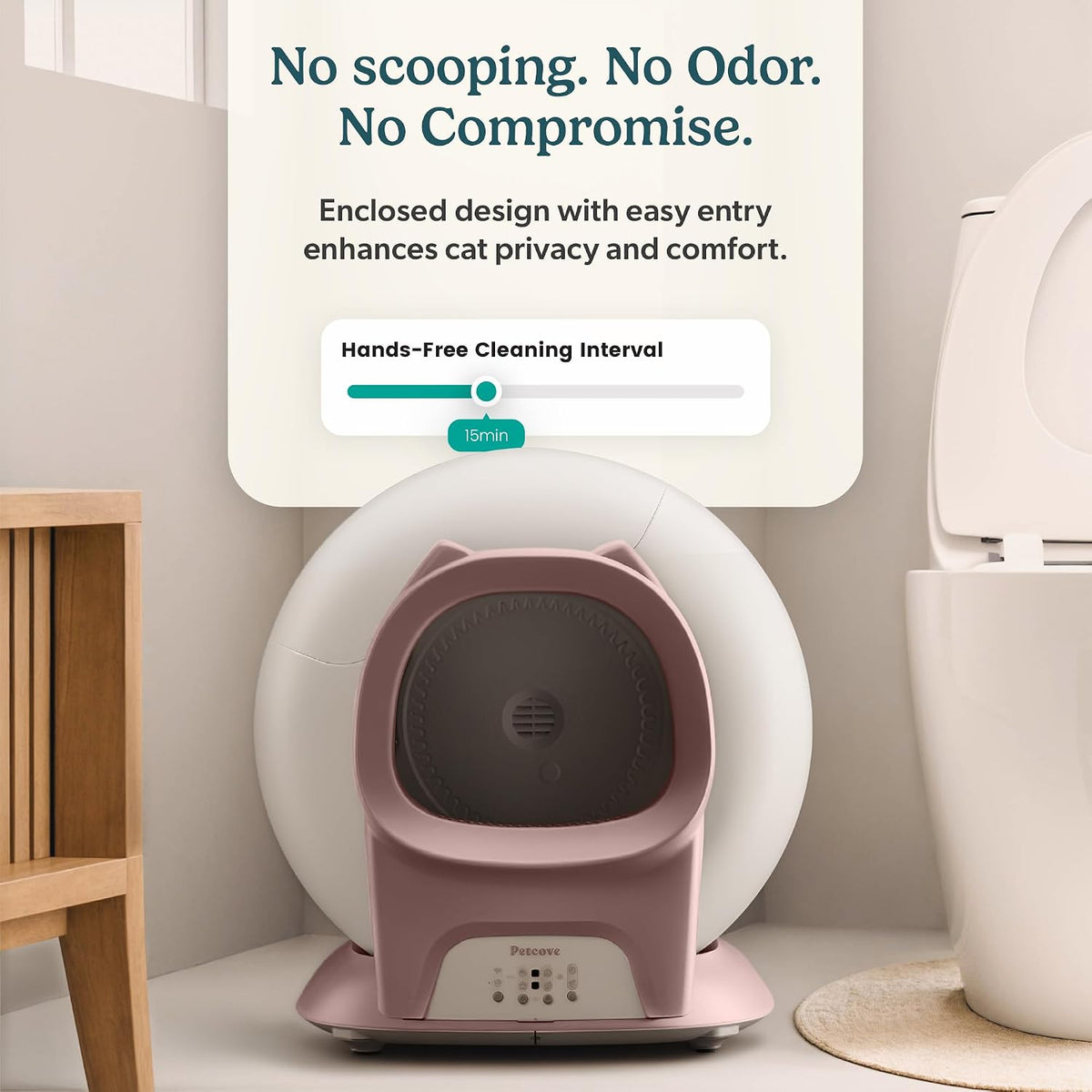 petcove purrtek automatic litter box self cleaning 5ghz shown in use