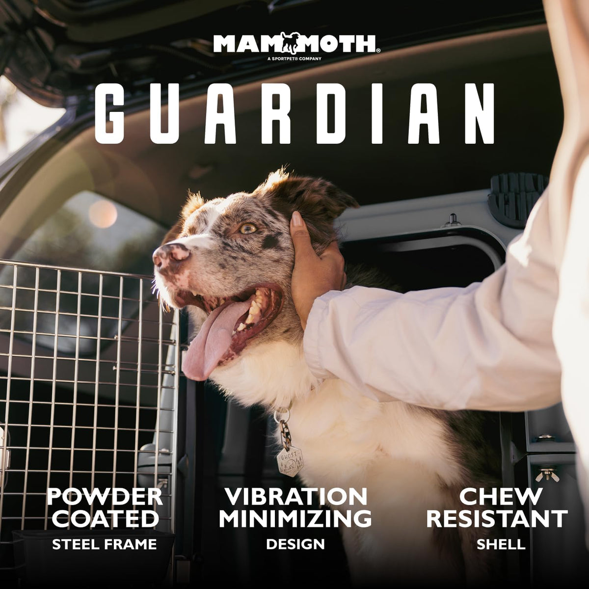 mammoth guardian dog kennel 36" heavy duty travel shown in use