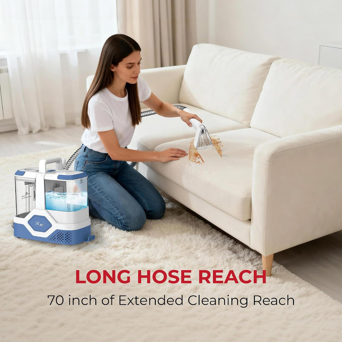 rosewill multi-purpose portable carpet and upholstery cleaner, powerful shown in use