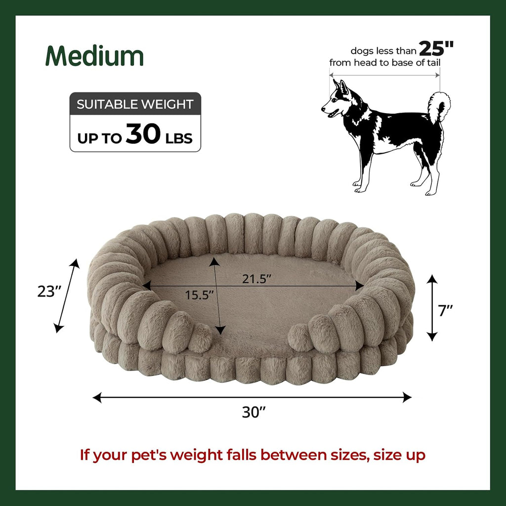 balance calming dog bed for medium sized dogs showing dimensions