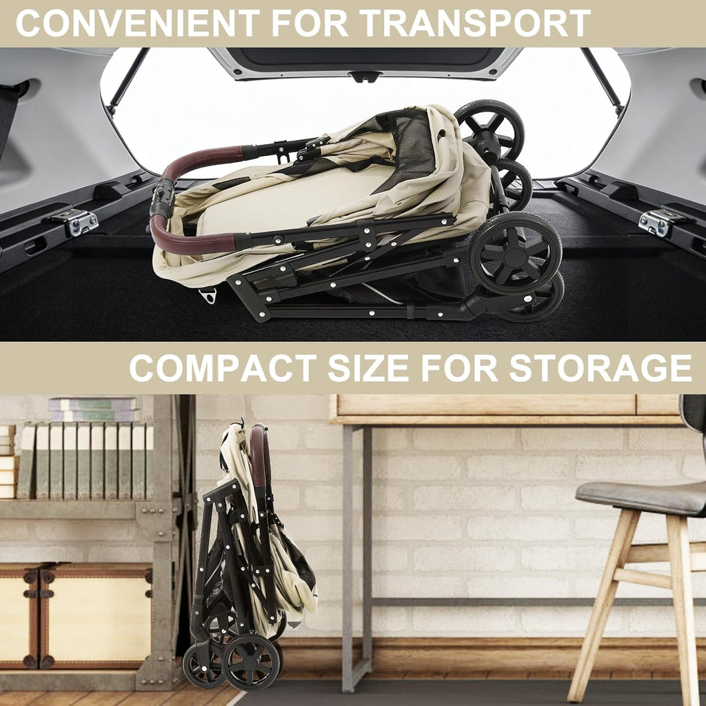 dog stroller with no-zip buckle canopy, fits 2 on a desk or shelf