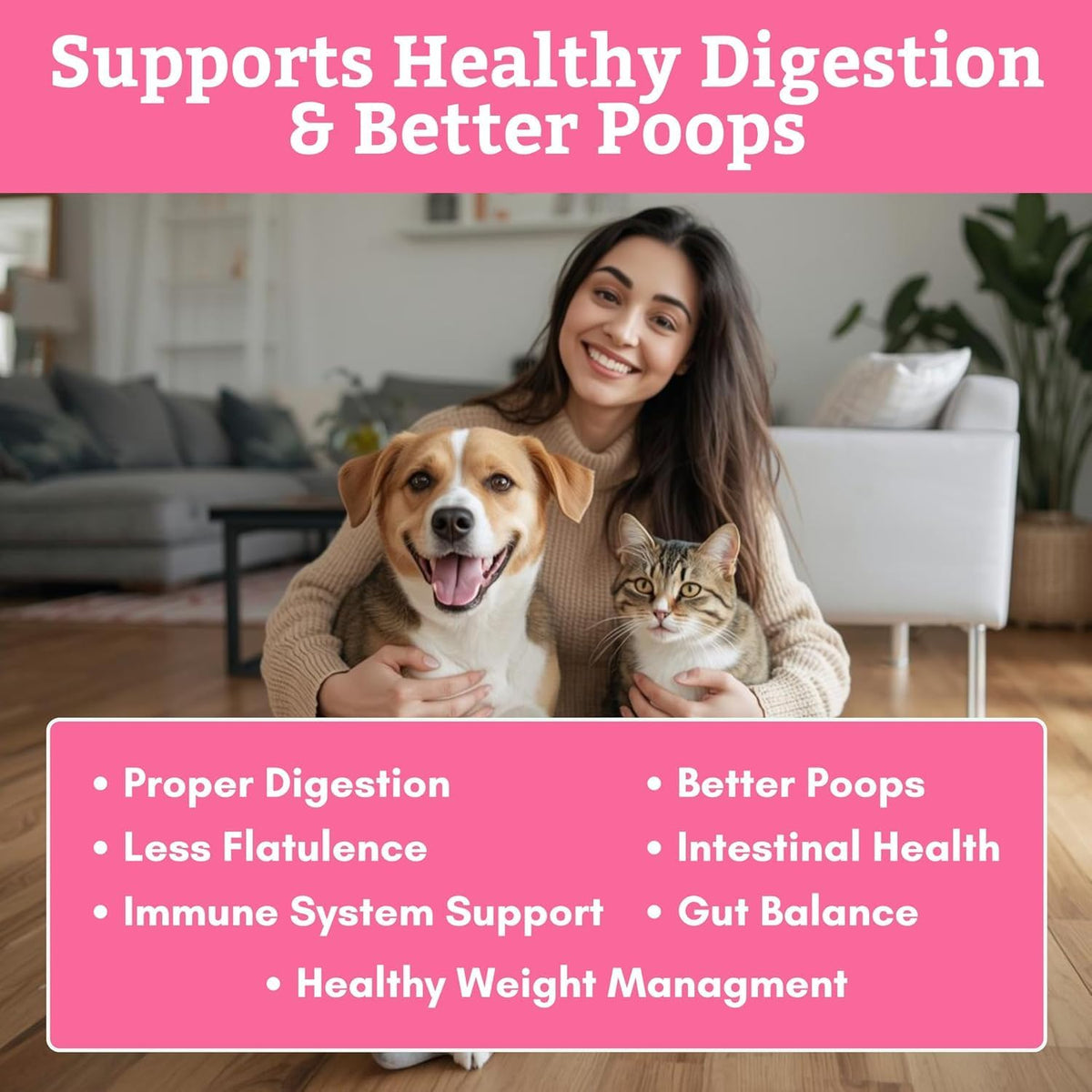 probiotics for dogs and cats with prebiotics, 8 shown in use